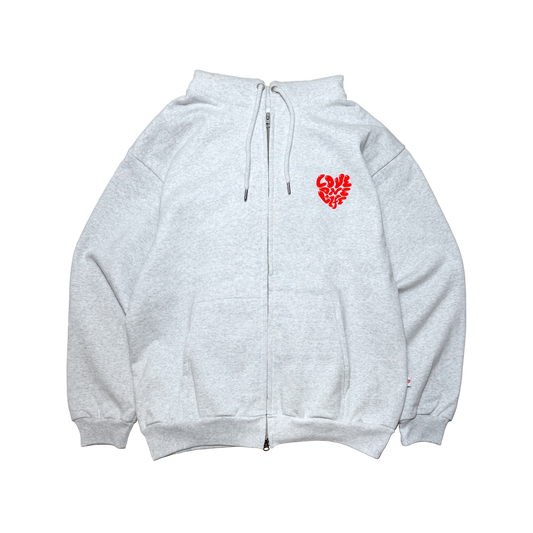zip-up heart hoodie in gray