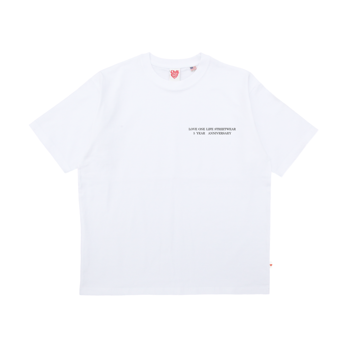 5 year anniversary tee in white