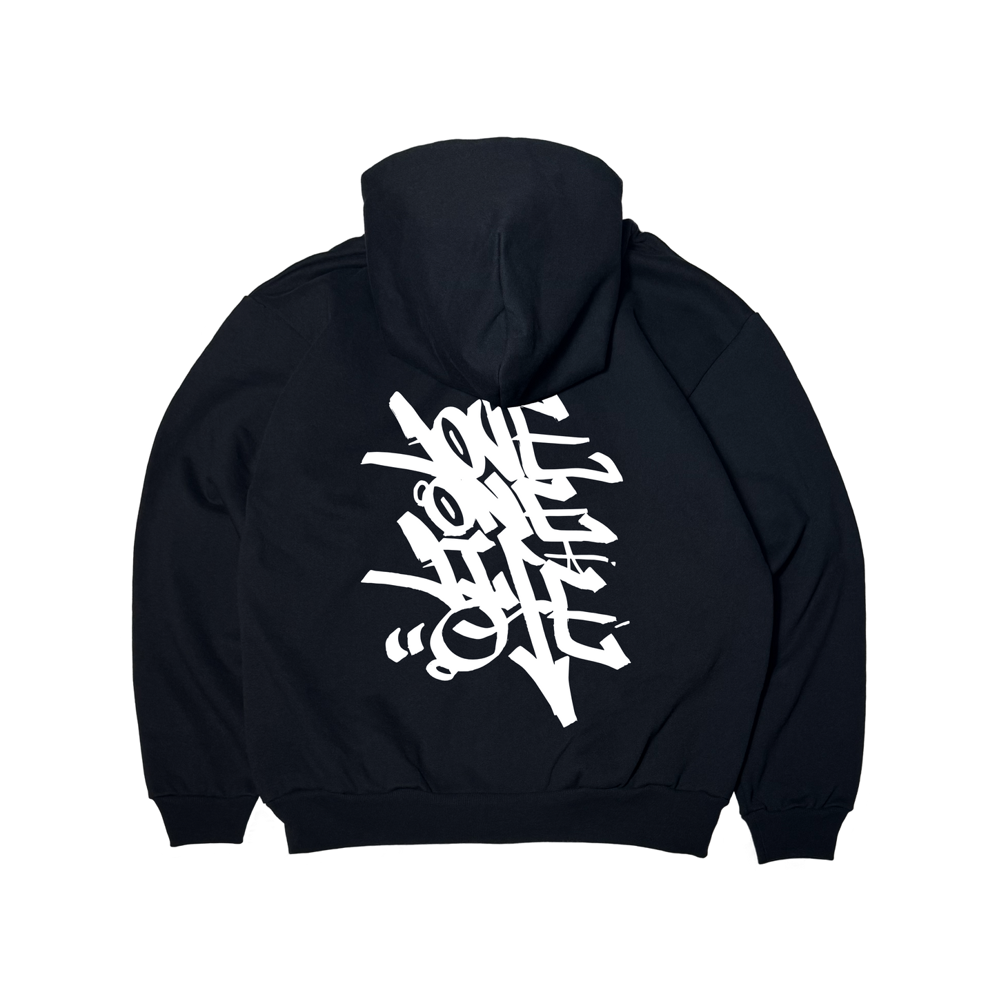 zip-up back print tagging hoodie in black