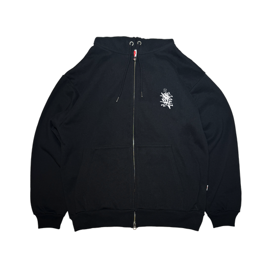 zip-up tagging hoodie in black