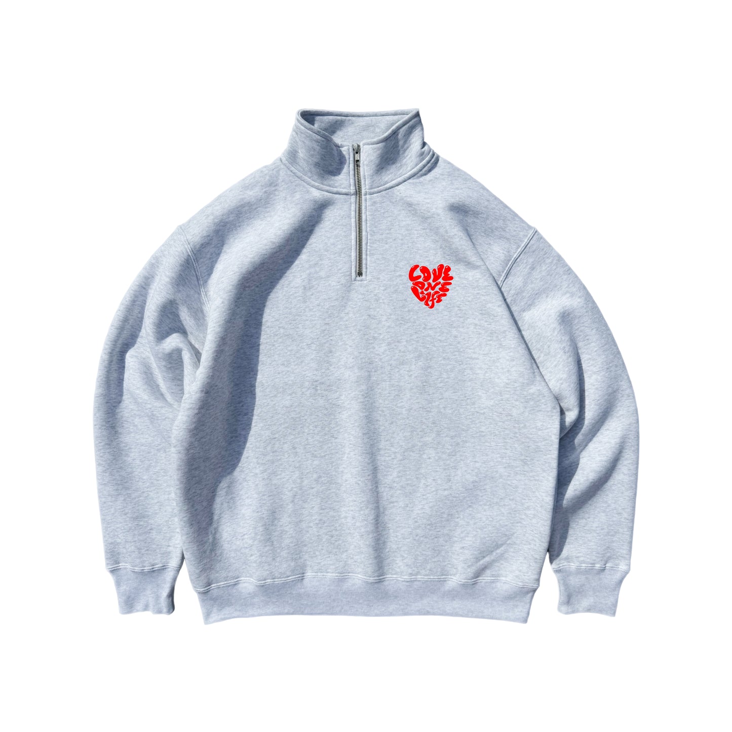 heart half zip-up sweater in gray