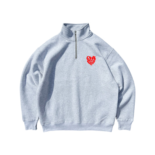 heart half zip-up sweater in gray