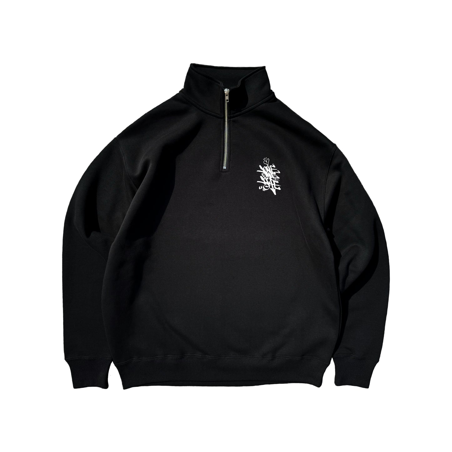 tagging half zip-up sweater in black