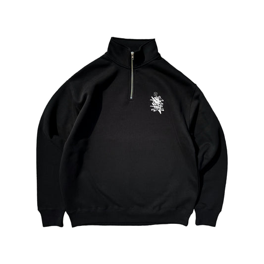 tagging half zip-up sweater in black