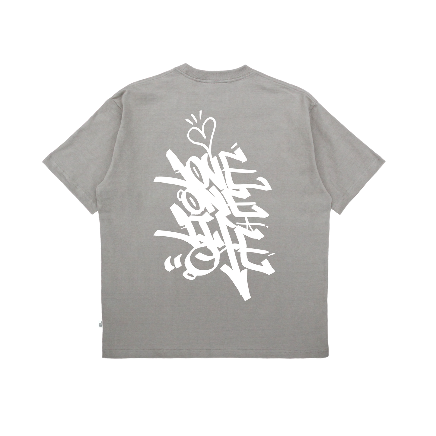tagging back print tee in grayish green