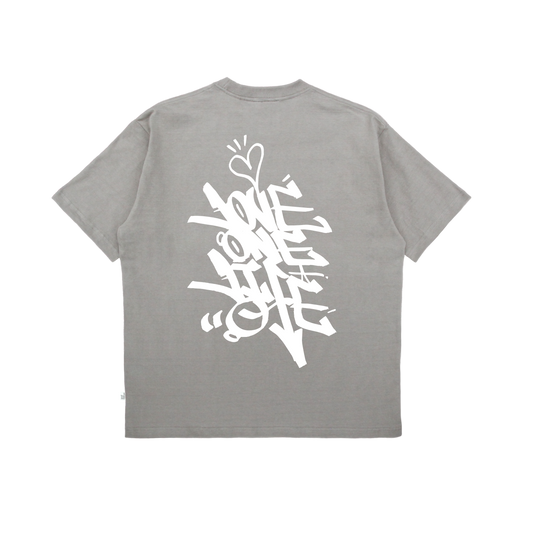 tagging back print tee in grayish green