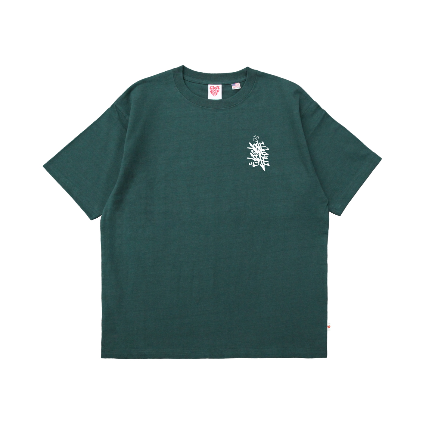 tagging back print tee in deep green
