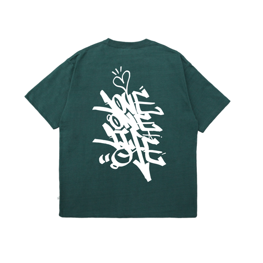tagging back print tee in deep green