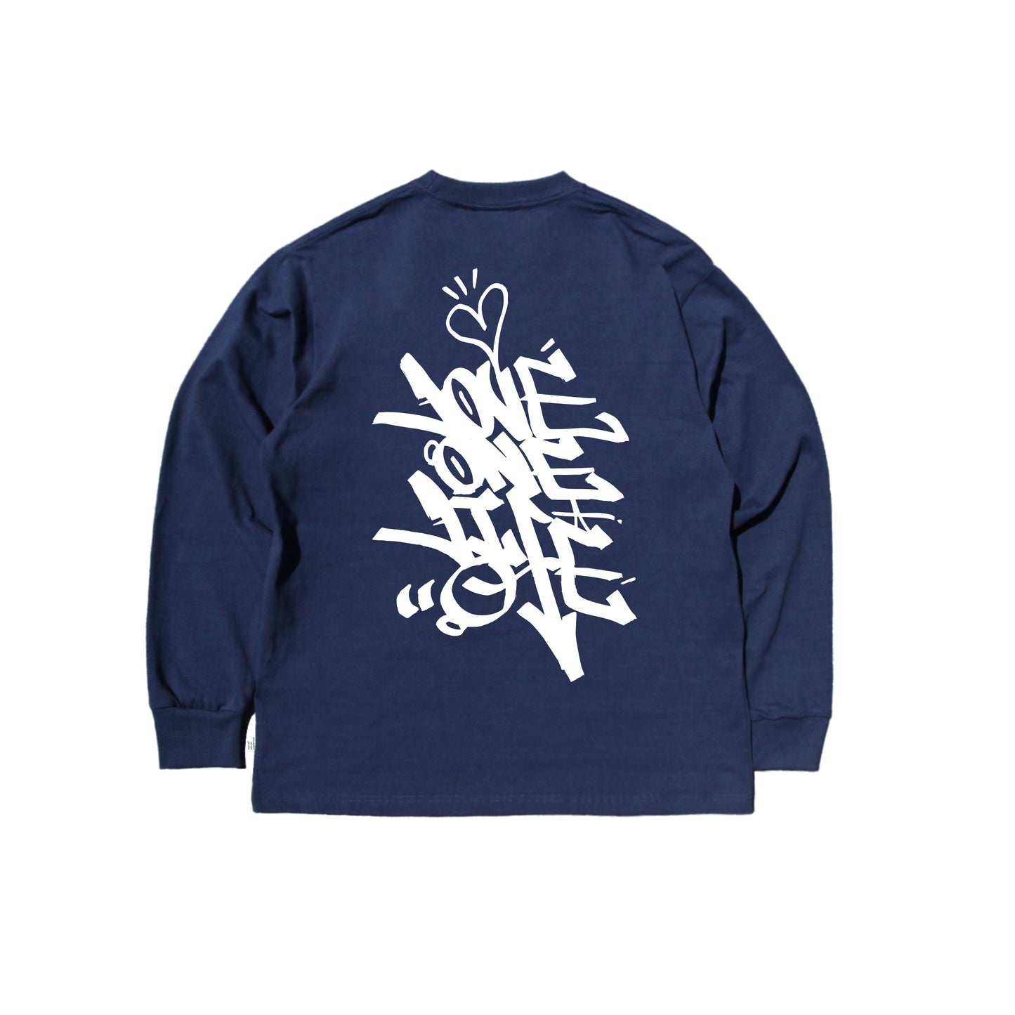 tagging back print LS tee in deep blue
