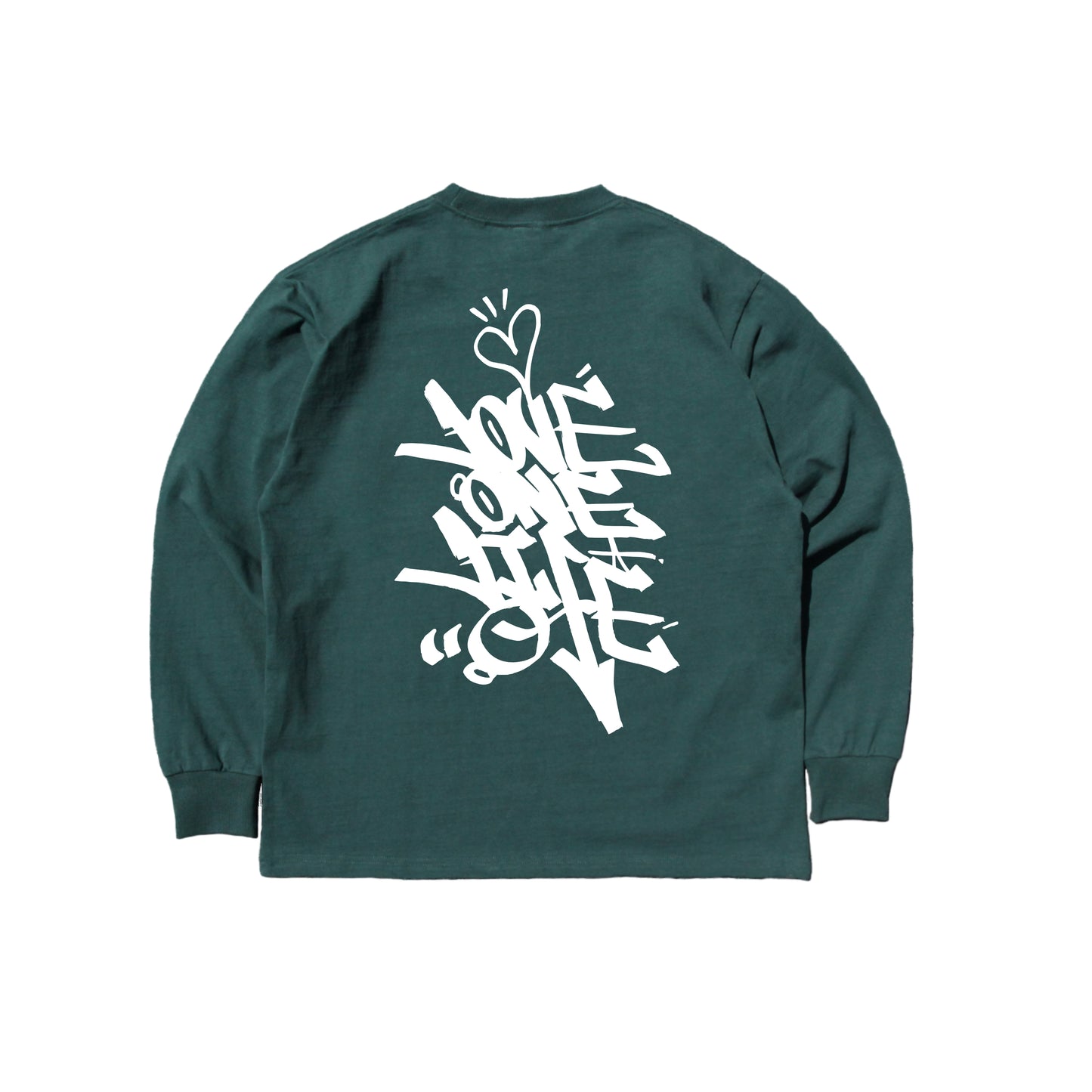 tagging back print LS tee in deep green
