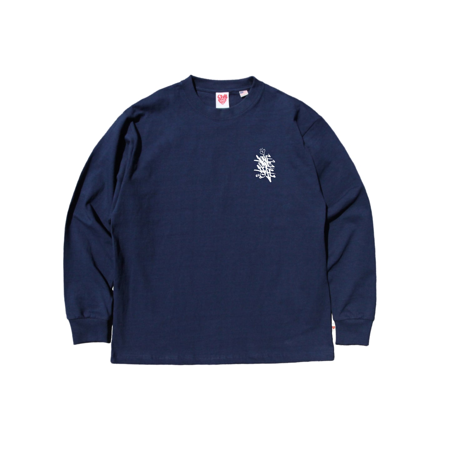 tagging back print LS tee in deep blue