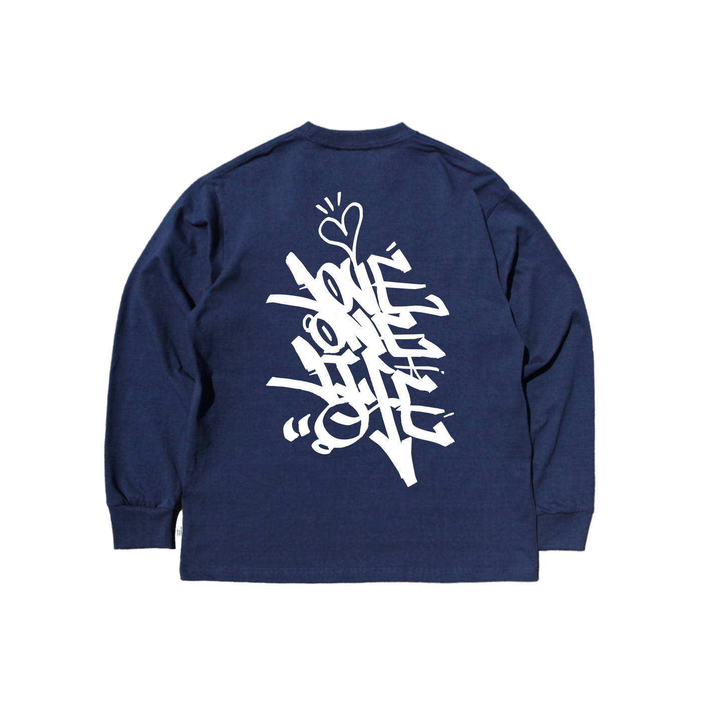 tagging back print LS tee in deep blue