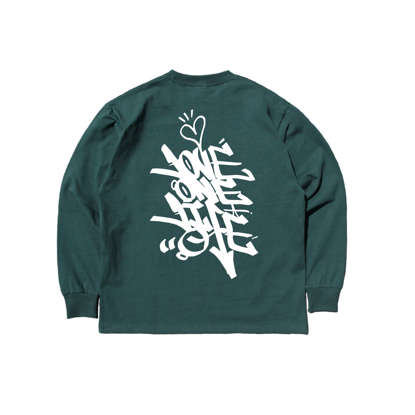 tagging back print LS tee in deep green