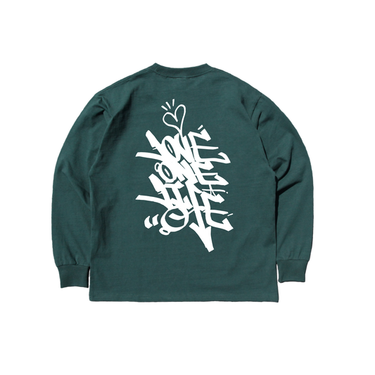 tagging back print LS tee in deep green