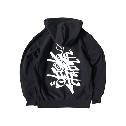 tagging reverse weave hoodie in black