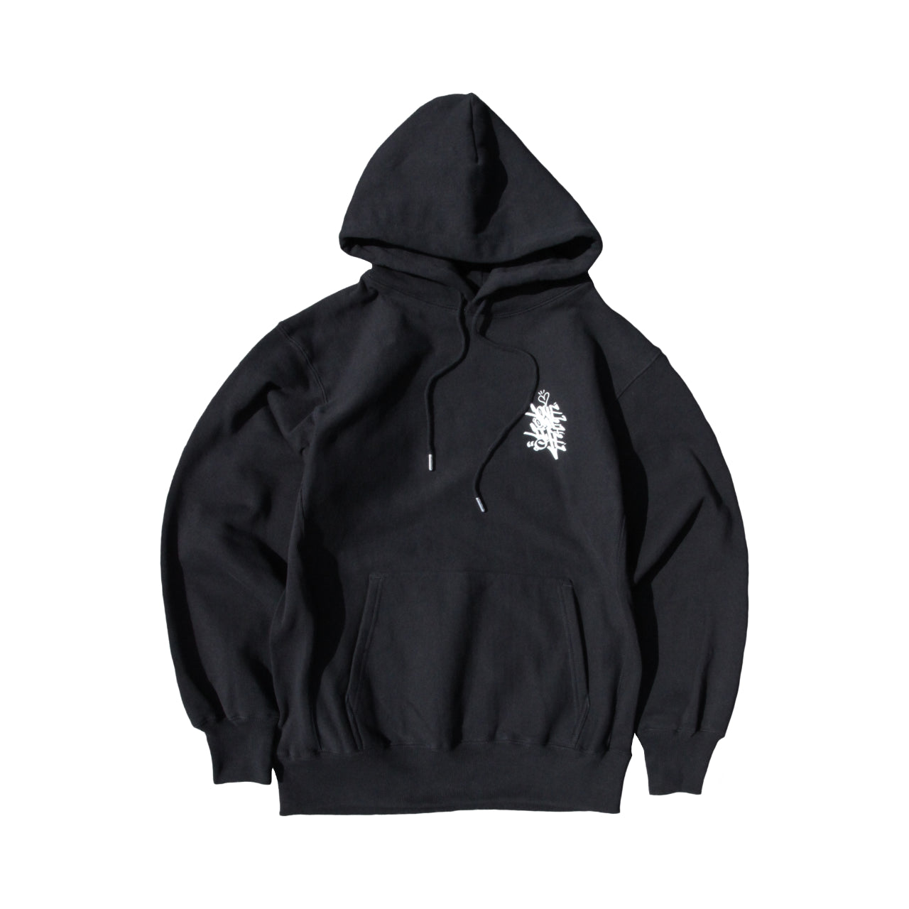 tagging reverse weave hoodie in black