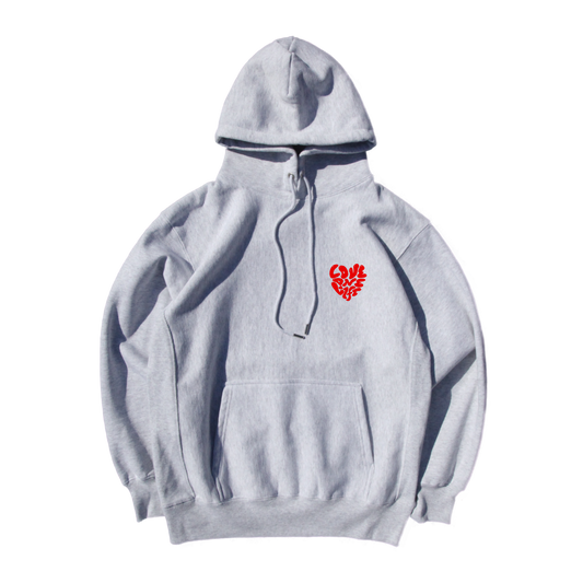 heart reverse weave hoodie in gray
