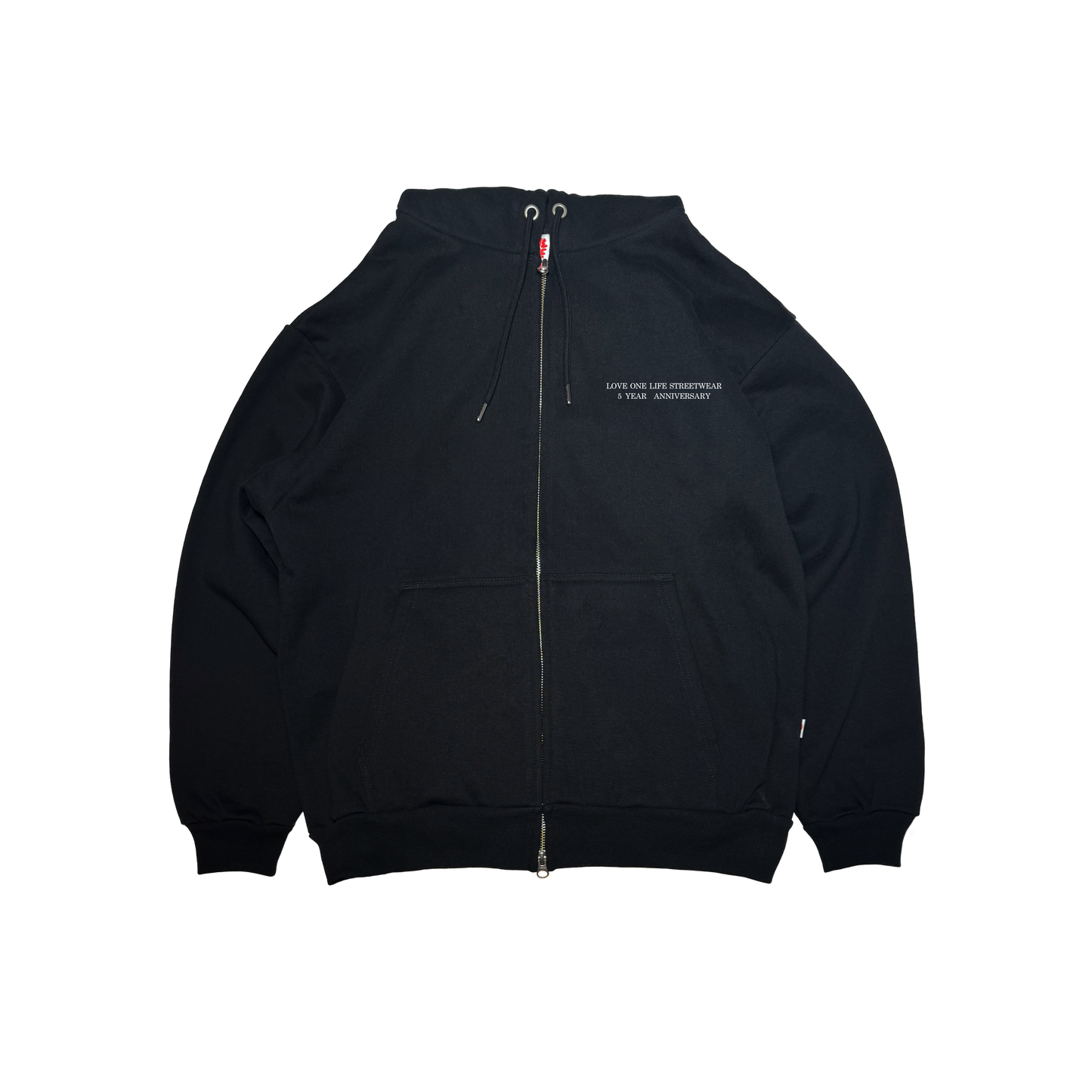 zip-up 5 year anniversary hoodie in black
