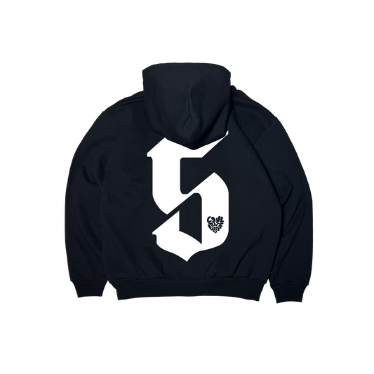 zip-up 5 year anniversary hoodie in black
