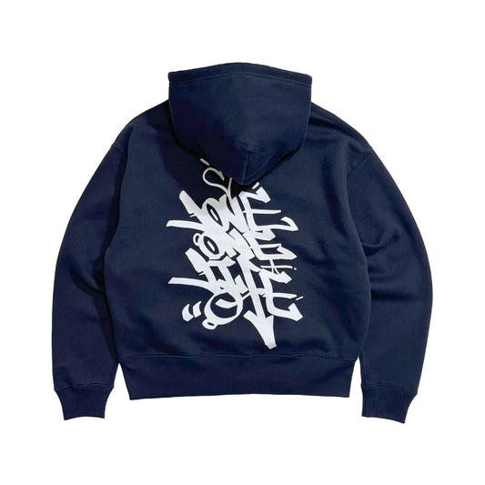 tagging back print zip-up hoodie in navy