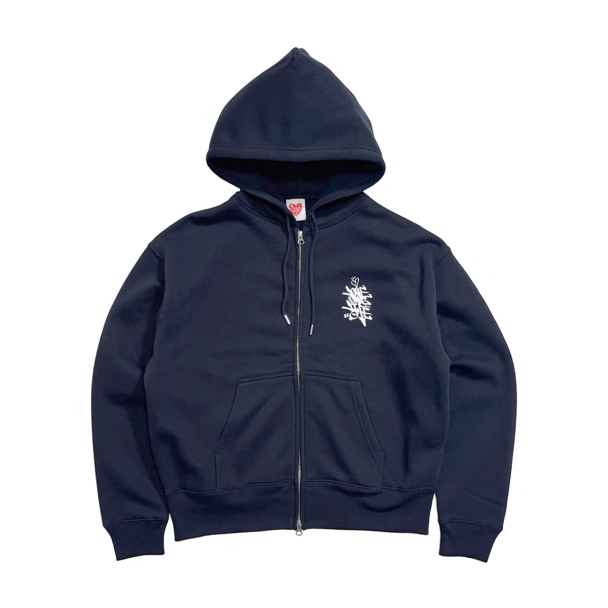 tagging back print zip-up hoodie in navy