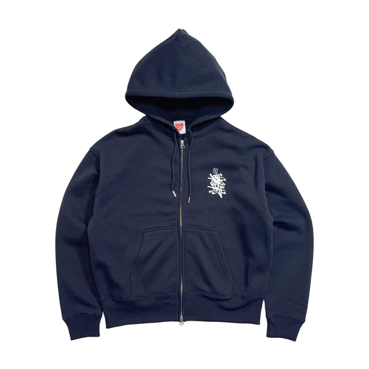tagging back print zip-up hoodie in navy