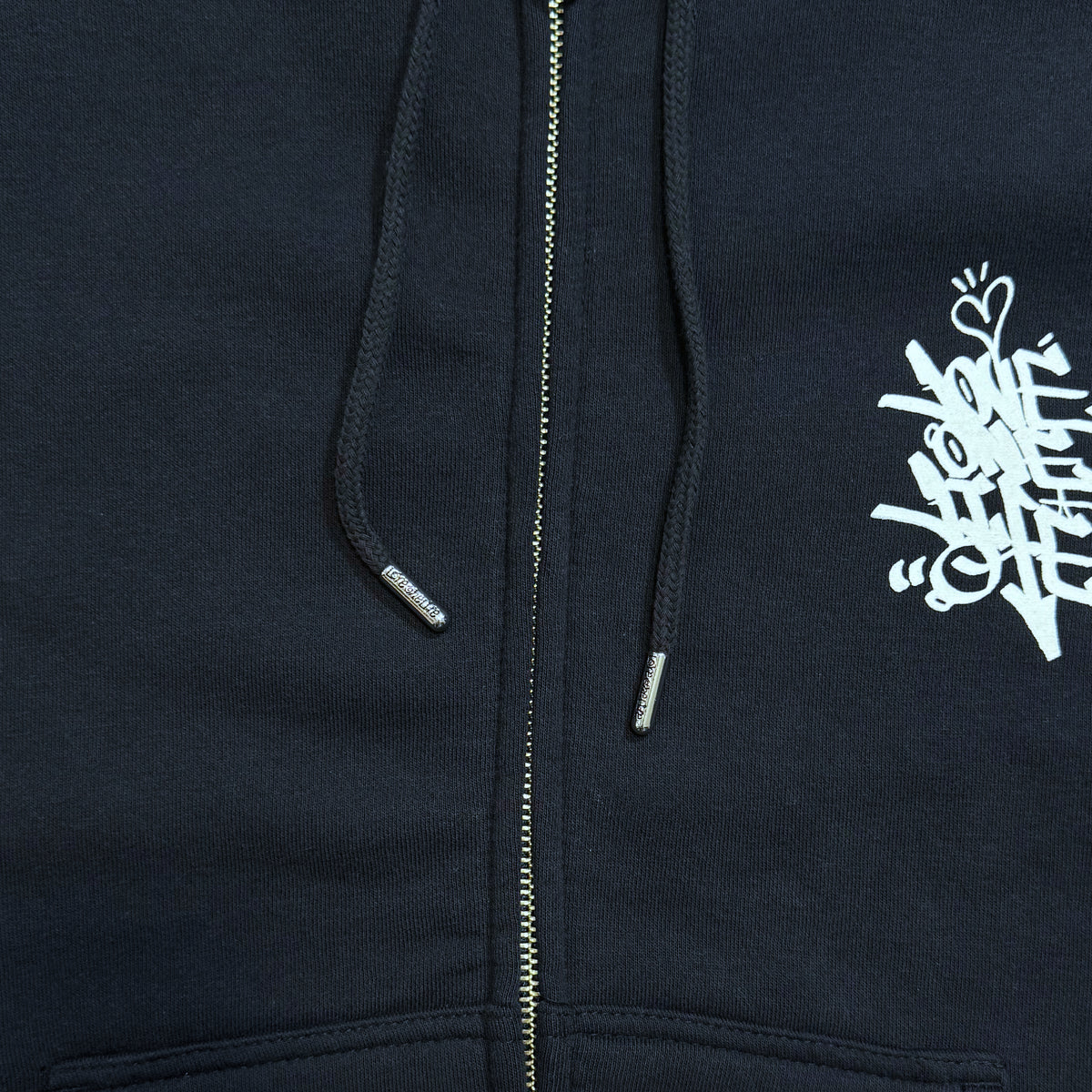 tagging back print zip-up hoodie in navy