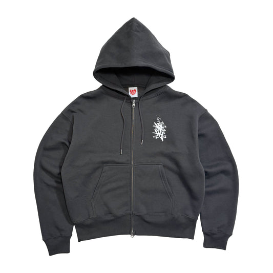 tagging zip-up hoodie in charcoal