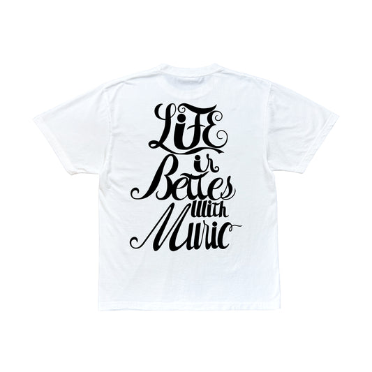 life is better with music tee in vintage white