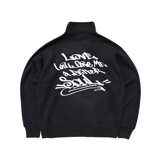 beatter soul tagging half zip-up sweater in black