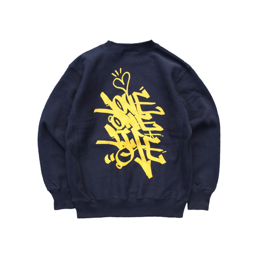tagging reverse weave sweater in navy