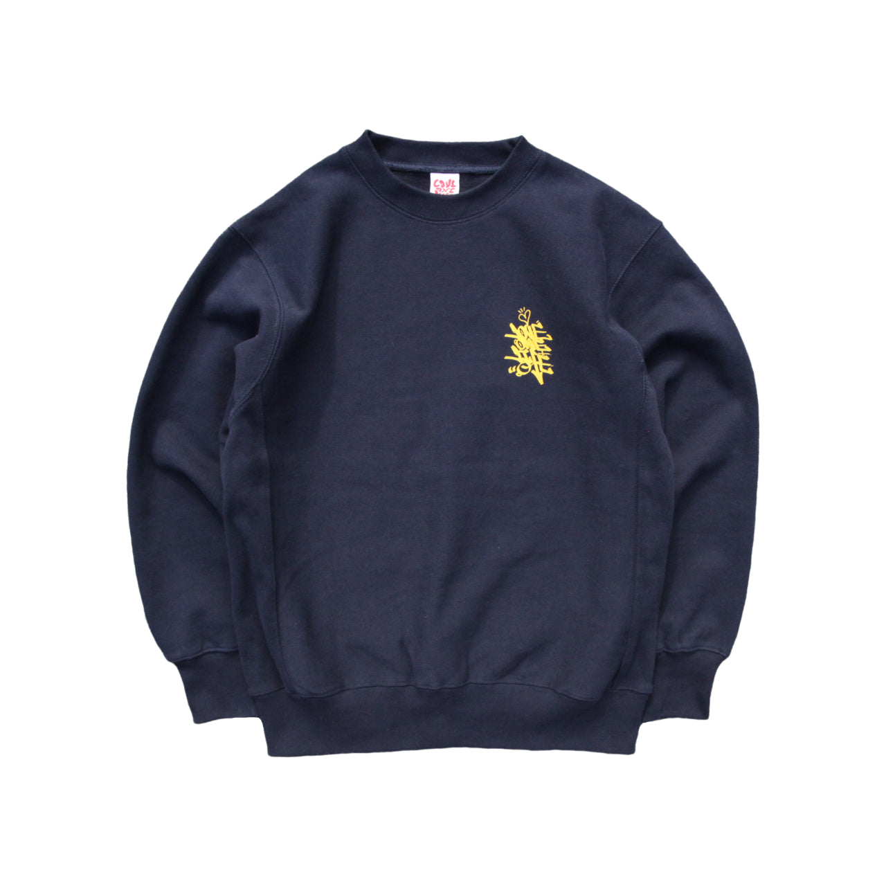 tagging reverse weave sweater in navy