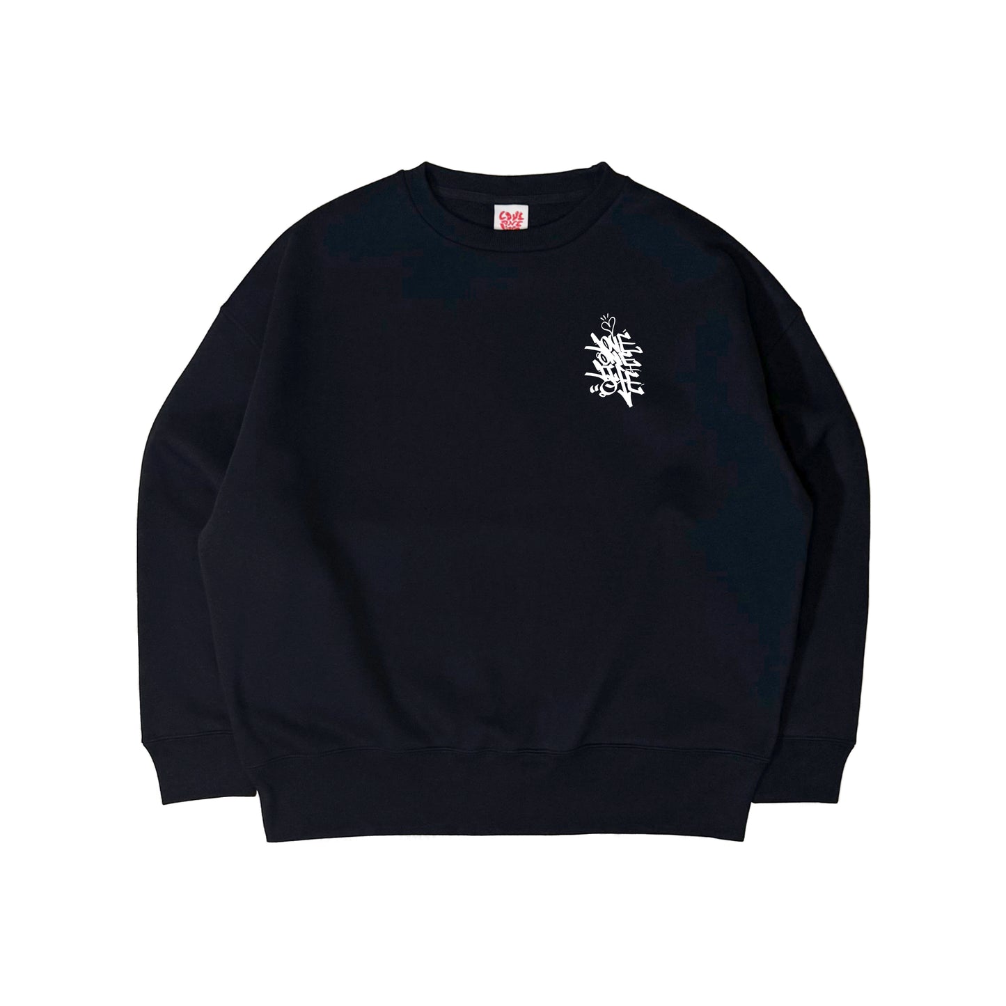 tagging back print baggy sweater in black