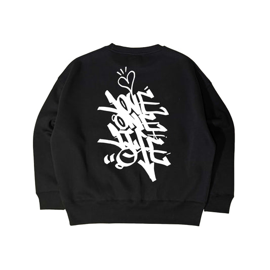 tagging back print baggy sweater in black