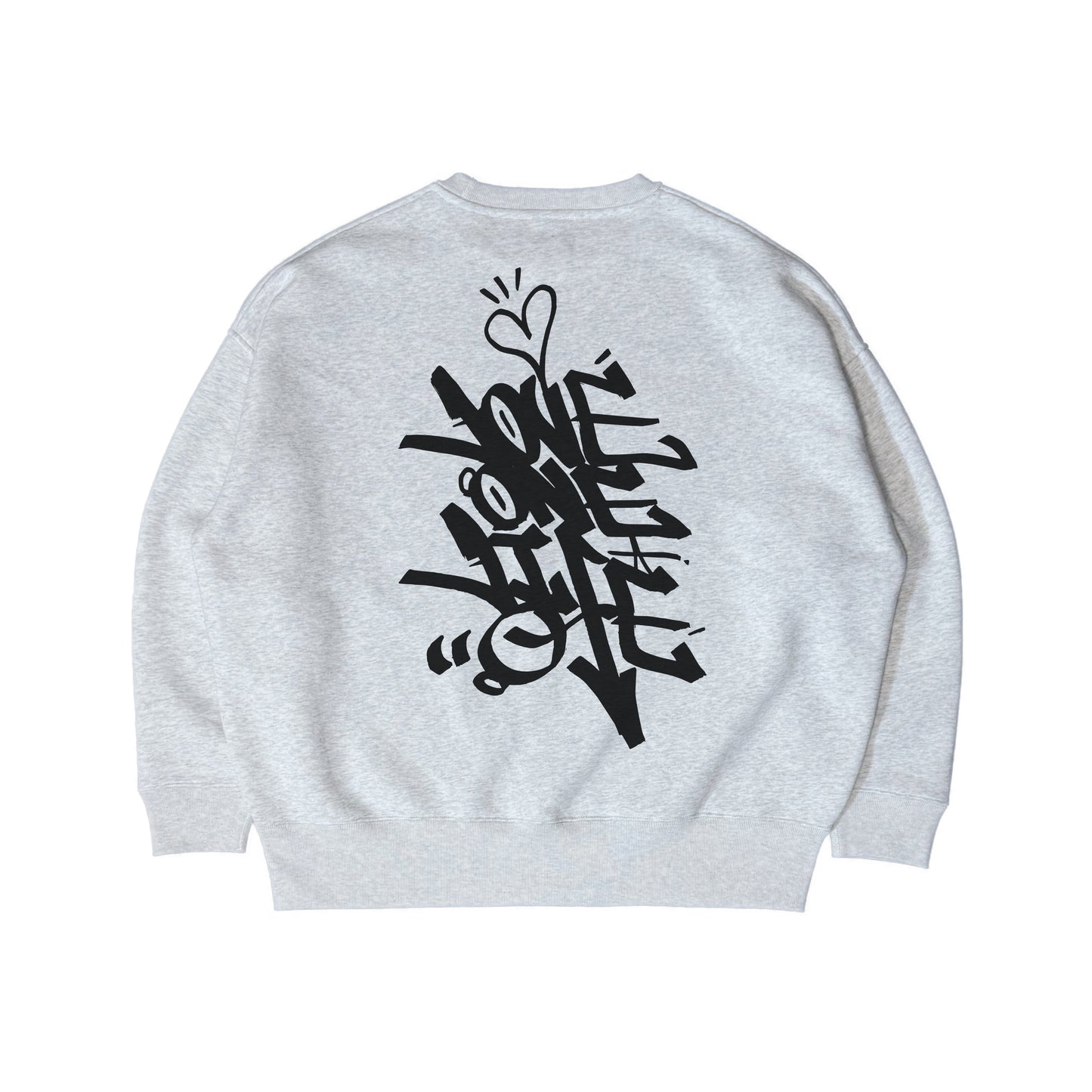 tagging back print baggy sweater in gray