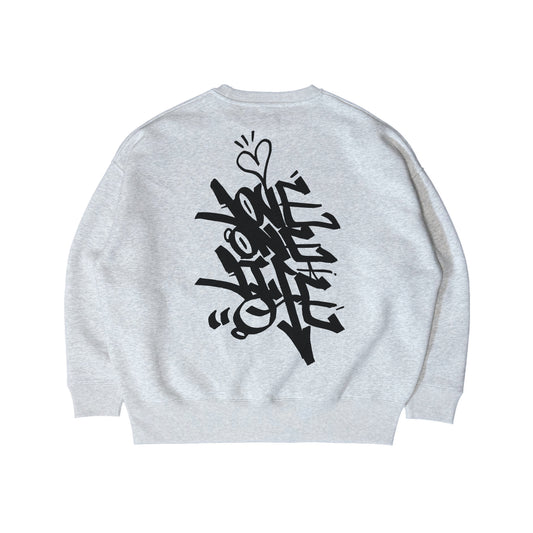 tagging back print baggy sweater in gray