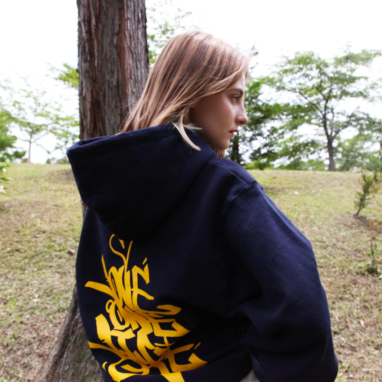 tagging reverse weave hoodie in navy