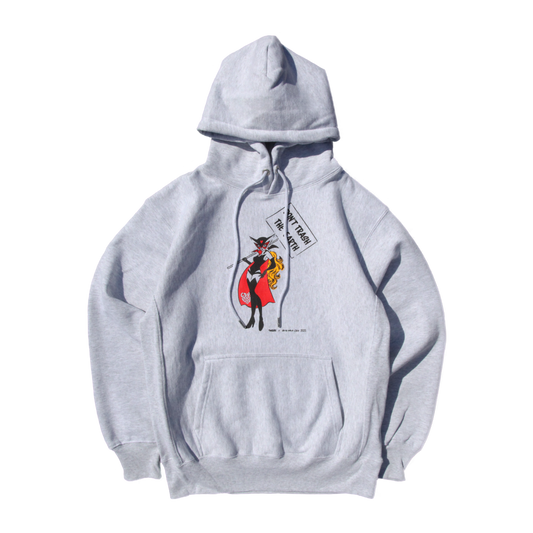 protester girl reverse weave hoodie in gray