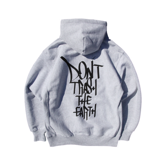 don't trash the earth reverse weave hoodie in gray